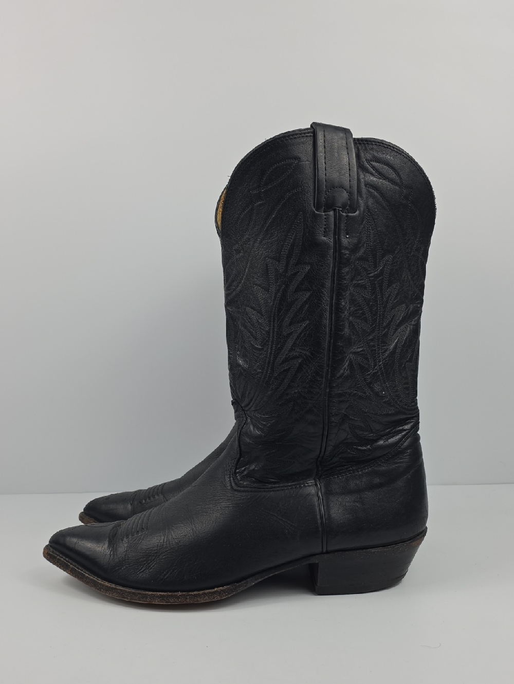 Vintage Nocona Made in USA Black Leather Western Cowboy Boots Men's Size 10.5 - Picture 9 of 16